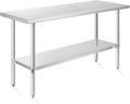 KUTLER Stainless Steel Table 24 x 60 Inches, NSF Heavy Duty Commercial Kitchen Prep and Work Table with Undershelf for Restaurant, Hotel, Home
