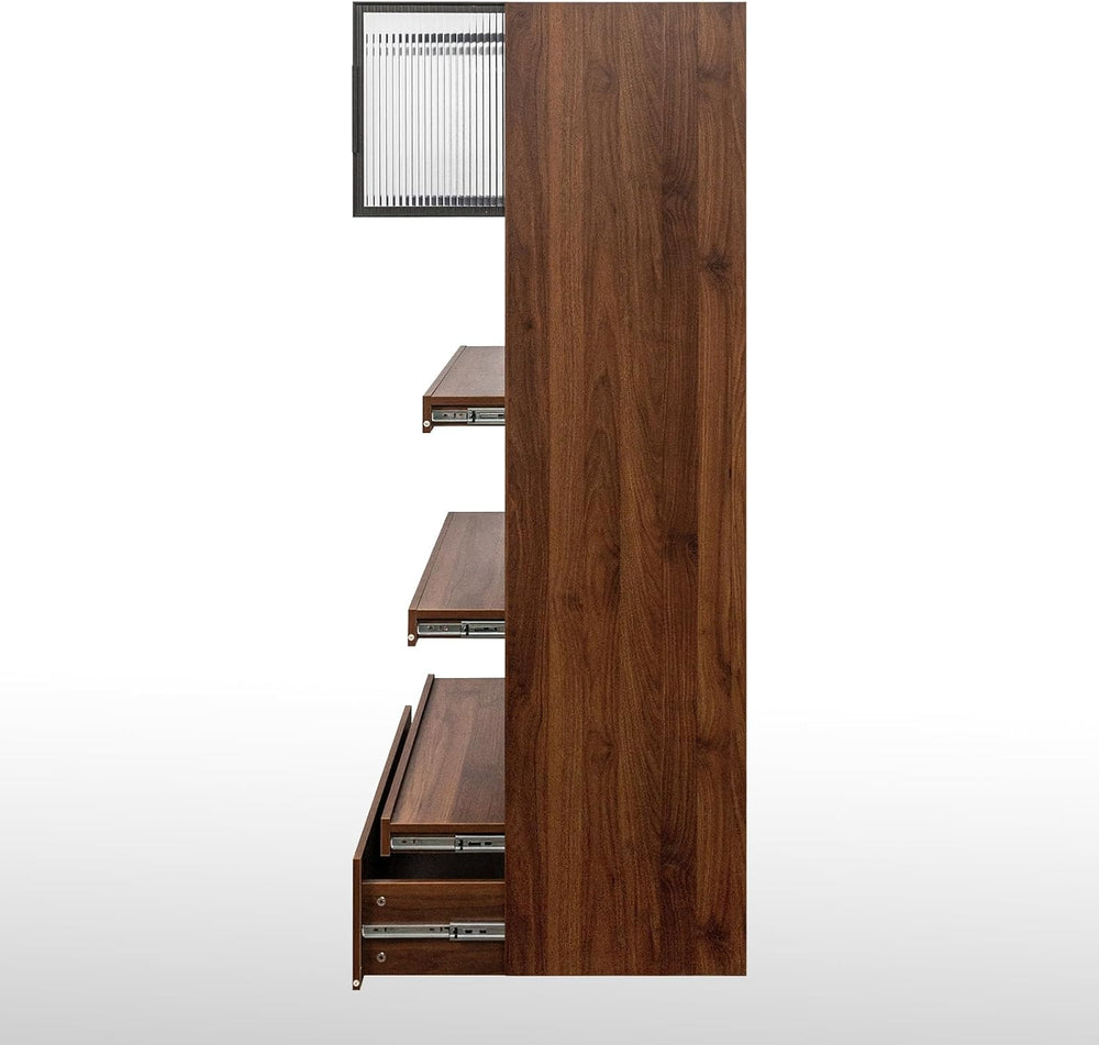 Tall Kitchen Hutch Cabinet with Pull-out Shelves & Drawer Freestanding Pa...