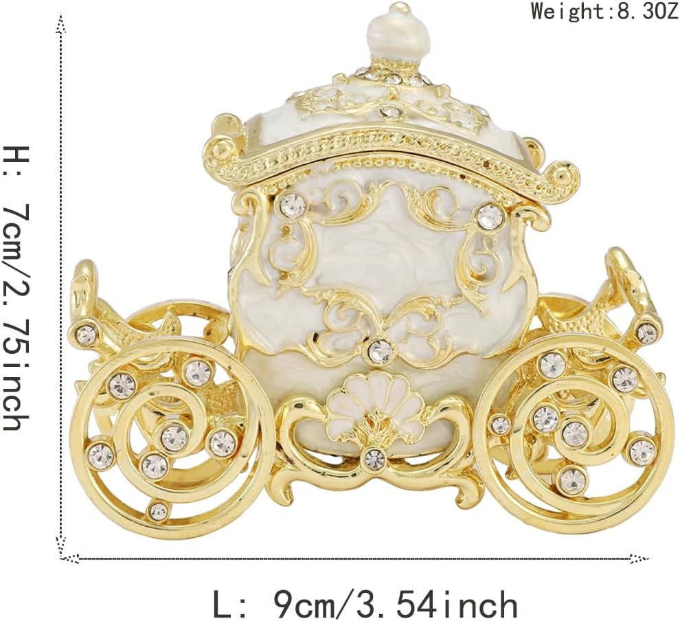 Retro Carriage Jewelry Trinket Box Enamel Ring Hold Boxes Hand-Painted Vintage Ornaments Craft Gift for Women(White)