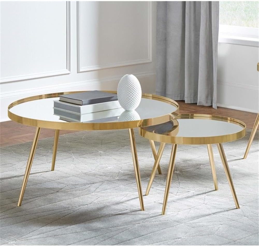 Pemberly Row 2-Piece Nesting Coffee Table Set, Metal with Mirrored Tops and G...
