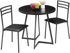 VECELO Small Round Dining Table Set for 2, Heavy-Duty Metal Frame & Upholstered Chair for Breakfast Nook, Kitchen, and Small Space, Black