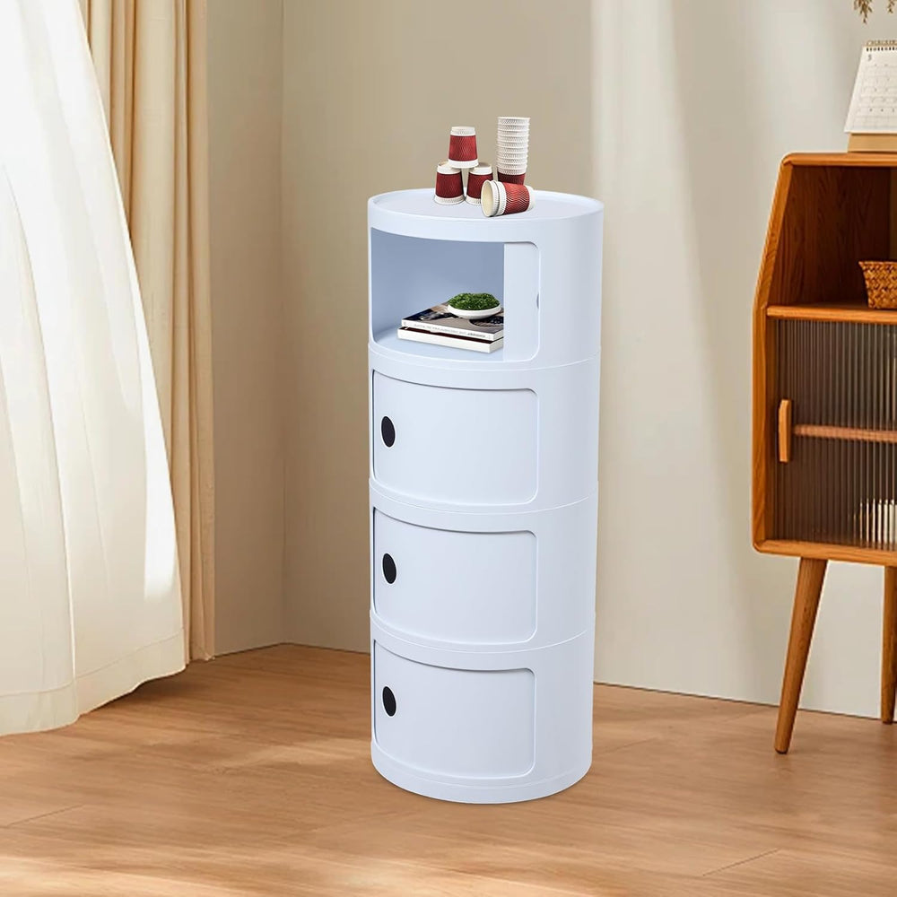 4 Tier Rounded Cabinet, Round Nightstand Detachable End Table with Storage Li...
