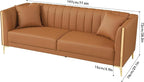 FOTOSOK Leather Couch Sofa, Office Couches 78'' Apartment Faux Leather Sofa with 2 Throw Pillows & Gold Metal Legs, Waterproof 3 Seater Couches for Small Living Room, Affordable Luxury Design