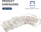 LLappuil L Shaped Curved Sectional Sofa with Storage & Extra Large Hexagon Seat, Beige Corduroy Modular Sectional Sofa for Living Room with Adjustable Arms & Backs, 6 Seat