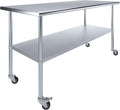 AmGood 72" Long x 30" Deep Stainless Steel Table with Casters