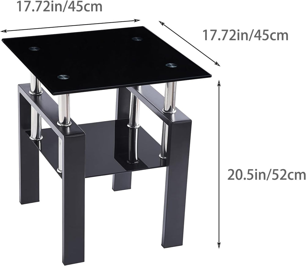 Glass Coffee Table Set of 3, Modern Black Living Room Tables, Coffee and End ...