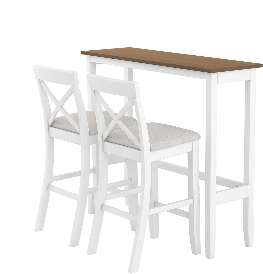 LUMISOL 3 Piece Pub Table and Chair Set, Small Wood Counter Height Bar Table ...