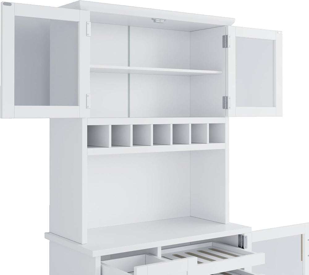 LUMISOL Farmhouse Kitchen Pantry Cabinet with Wine Rack, Freestanding Buffet ...