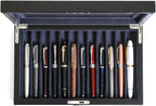 Wooden Pen Display Case – 12 Slot Lockable Fountain Pen Storage Box, Black Collectors Display with Glass Top, Gift for Men