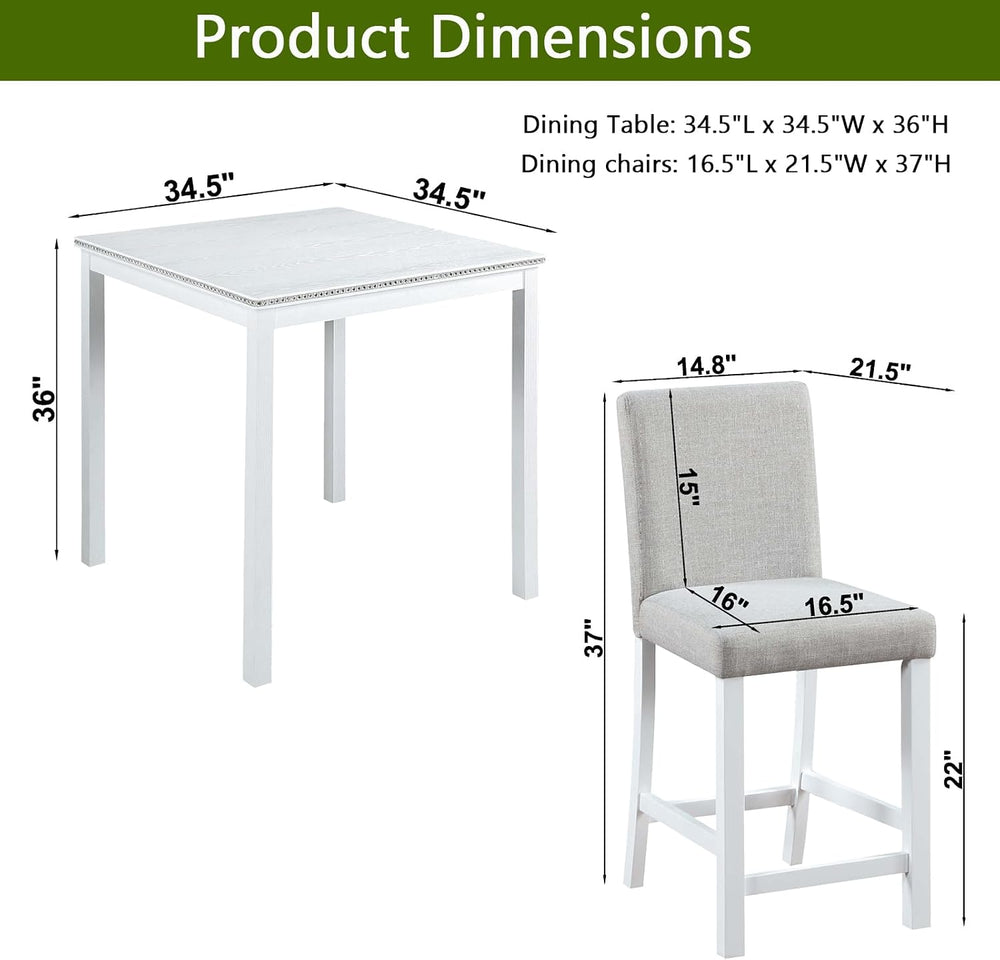 LUMISOL 5-Piece Dining Table Set for 4, Farmhouse Counter Height Kitchen Tabl...