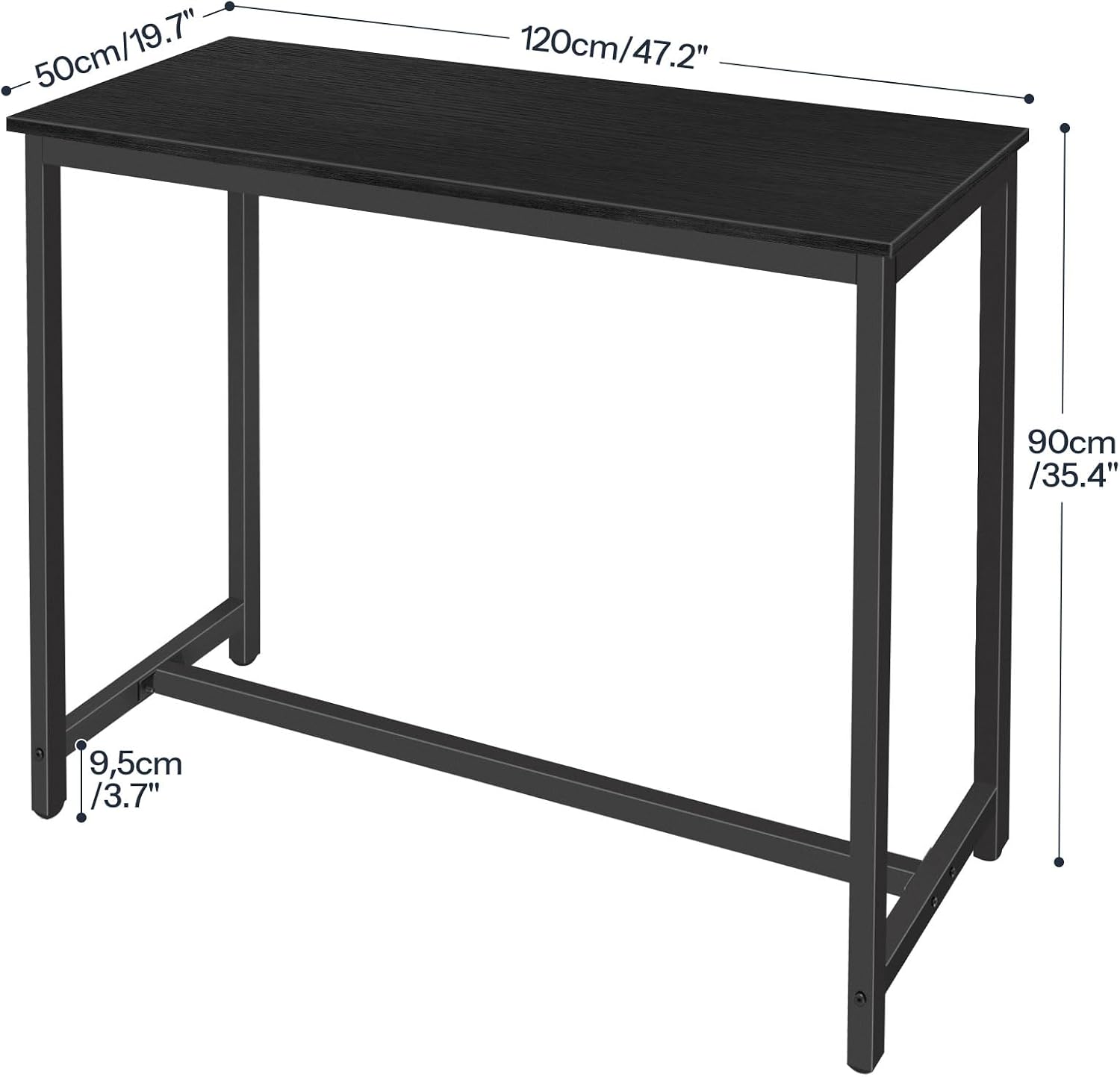 HOOBRO Bar Table, Rectangular Pub Table, 47.2" Counter Height Bar Table, Industrial Bar Height Table, Dining Table for Kitchen, Living Room, Easy to Assemble, Black BB50BT01