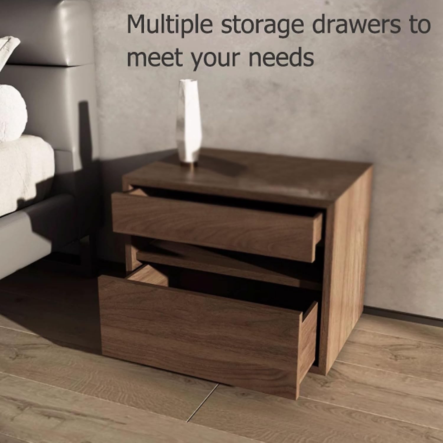 SOBOUR Rectangular Wood Night Stand for Bedroom Storage Bedside Table with 2 Drawers Minimalist Side Table for Living Room Dresser Nightstands Slim Nightstand