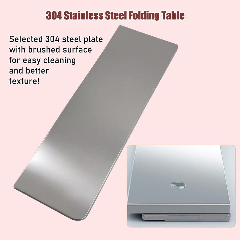 304 Stainless Steel Folding Wall Shelf Wall Mount Kitchen Storage Shelves Rounded Corners Food-Grade Folding Table Thickened Bracket for Laundry Room Garage Restaurant.(80x35cm/31.5x13.8in)