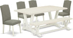 East West Furniture V027EN206-6 6 Piece Kitchen Table Set Contains a Rectangle Dining Table with V-Legs and 4 Dark Shitake Linen Fabric Parson Chairs with a Bench, 40x72 Inch, Multi-Color