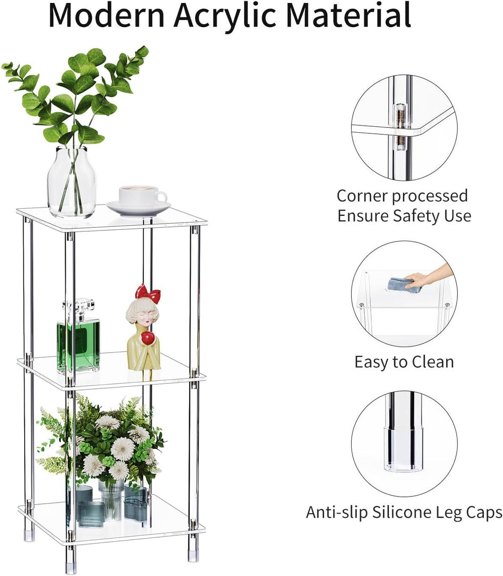 Clear Acrylic Side Table, 11.81" L x 11.81" W x 26.7" H, 3-Tie...