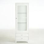71'' Freestanding Display Cabinet with 2 Storage Drawers, Upholstered Pantry with Ceiling Light,Wine Cabinet with Glass Door and Adjustable Shelves, for Livingroom, Kitchen, Bar & Dining Room - White