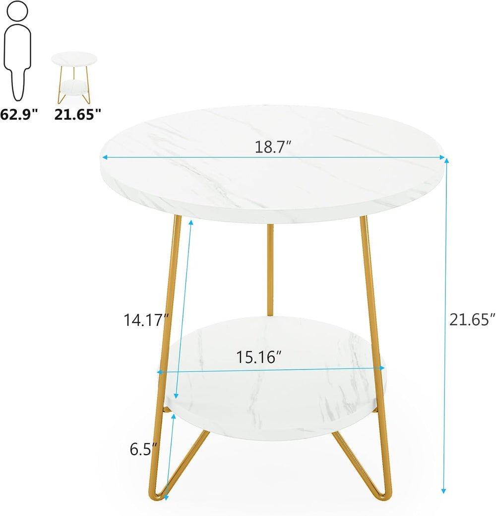 Tribesigns 2 Tier Round Side Table, Faux Marble End Table with Shelf, Small G...