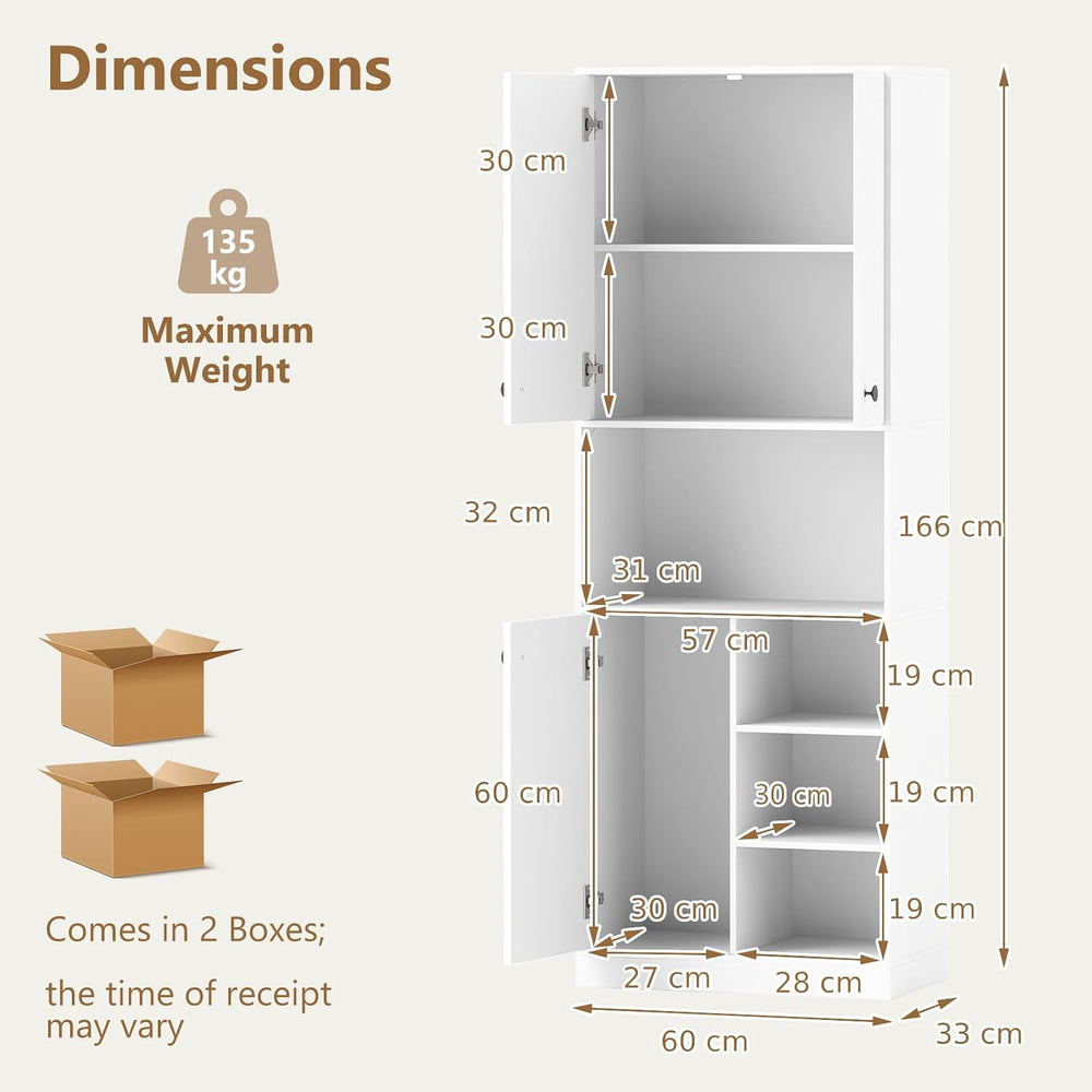 TANGZON Tall Kitchen Cupboard, 3-door Storage Cabinet with Countertop, Open S...