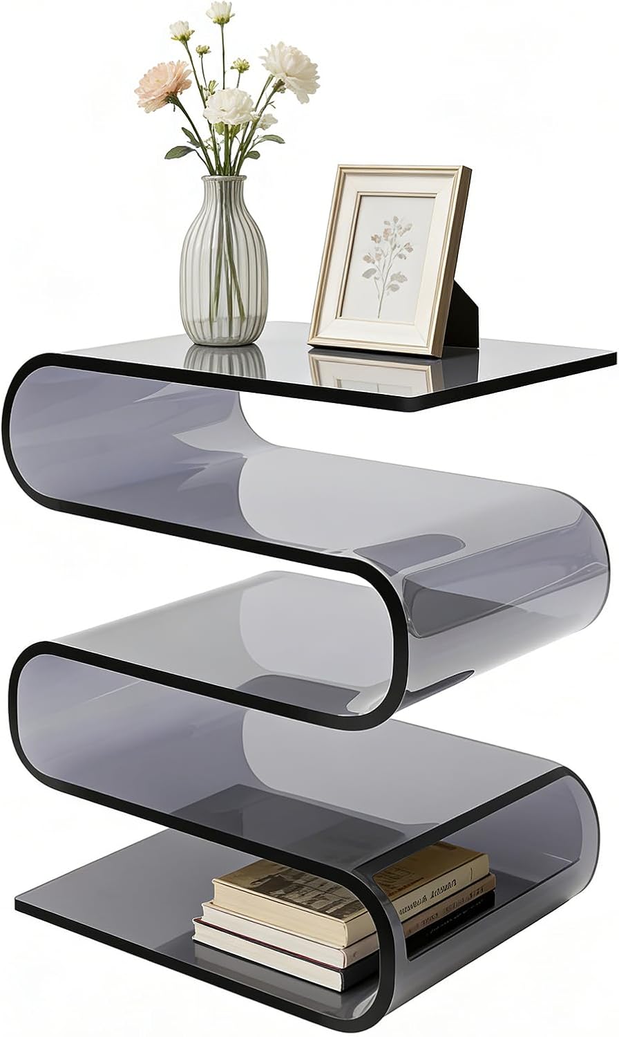 S-Shaped Acrylic End Table, Side Table for Living Room, Bedside Table for Bed...