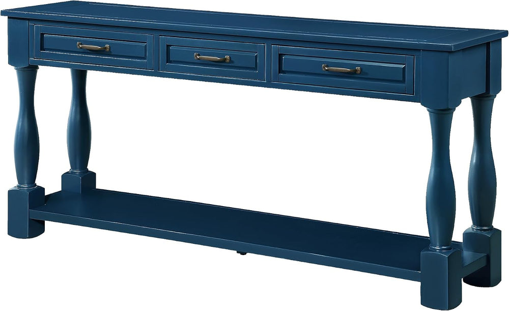 Merax Console Table with 4 Drawers, Retro Entryway Table with Open Storage Sh...