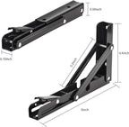 YUMORE Folding Shelf Brackets, 8 Inch Heavy Duty Collapsible Shelf Bracket, Black DIY L Bracket for Workbench Folding Table Hinge, Max Load: 300lb, 2 Pack