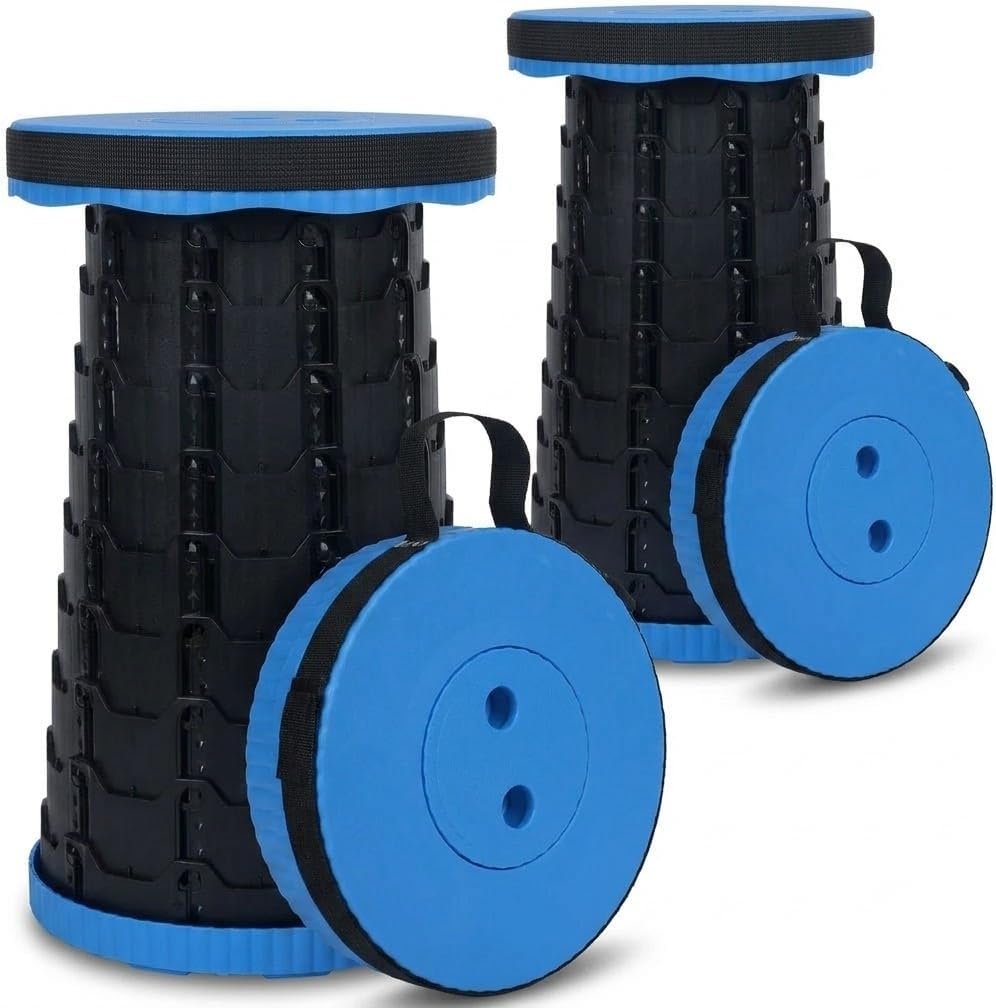 Foldable Telescoping Portable Stool, 2-Pack, Adjustable Height (Blue)