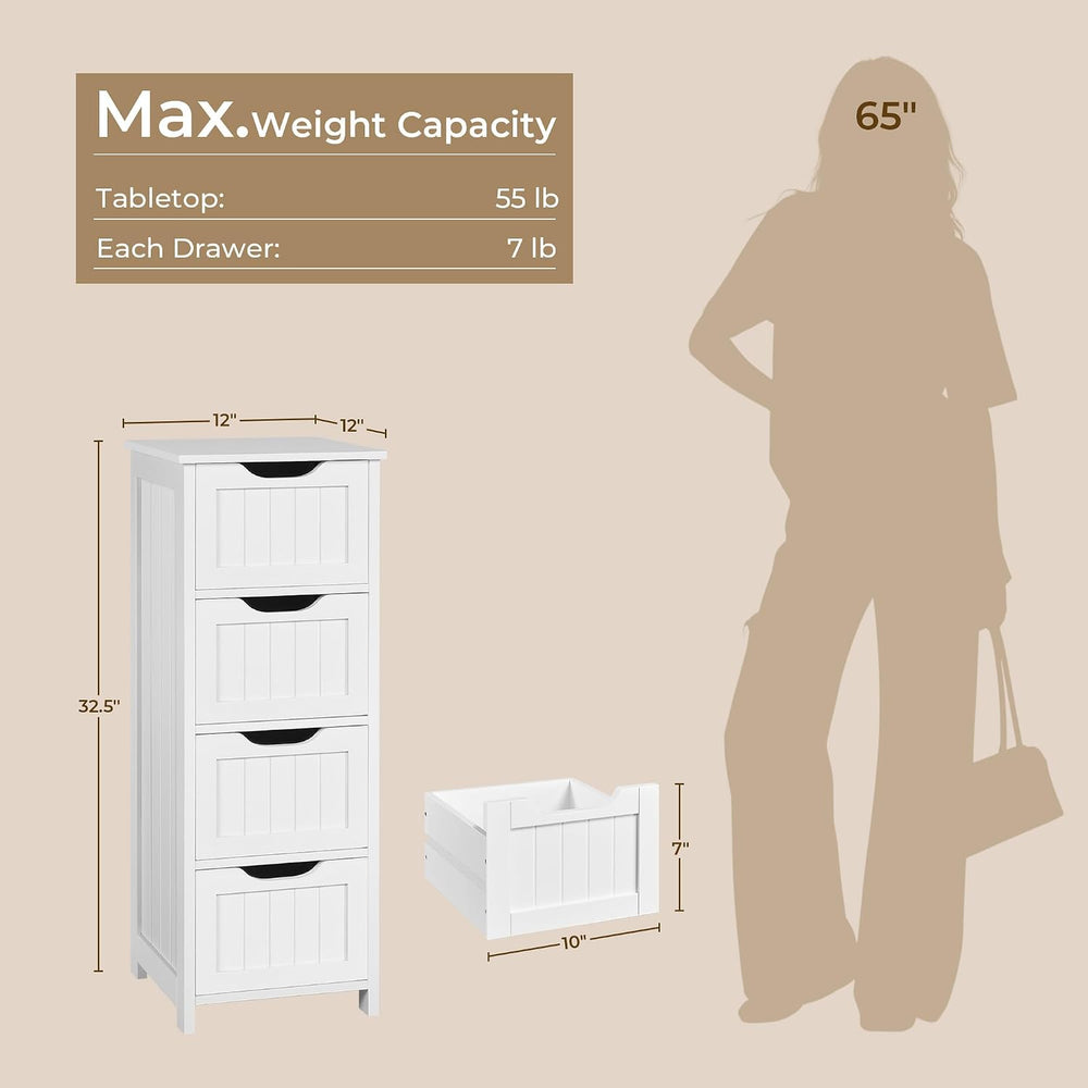 Yaheetech Bathroom Storage Cabinet, 12" W Slim 4-Drawer Design, White | ...