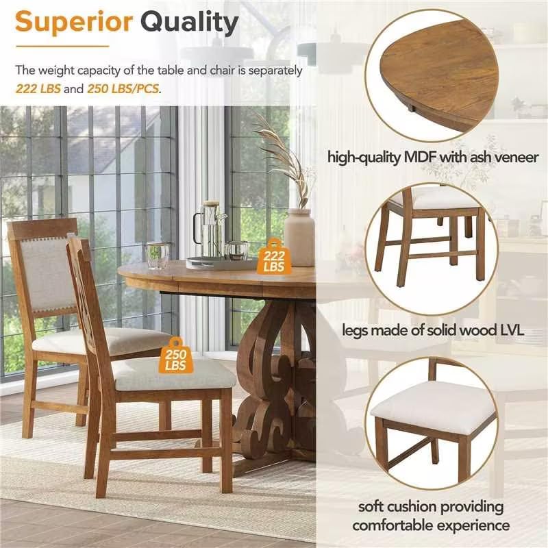Merax Extendable Dining Table Set for 4-6, Farmhouse Kitchen Table Set with E...