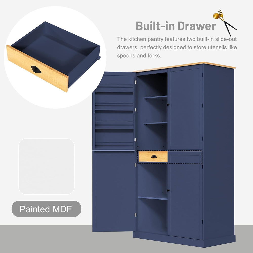 71.3" Kitchen Pantry Cabinet, Freestanding Cupboard, Blue | Painted MDF,...