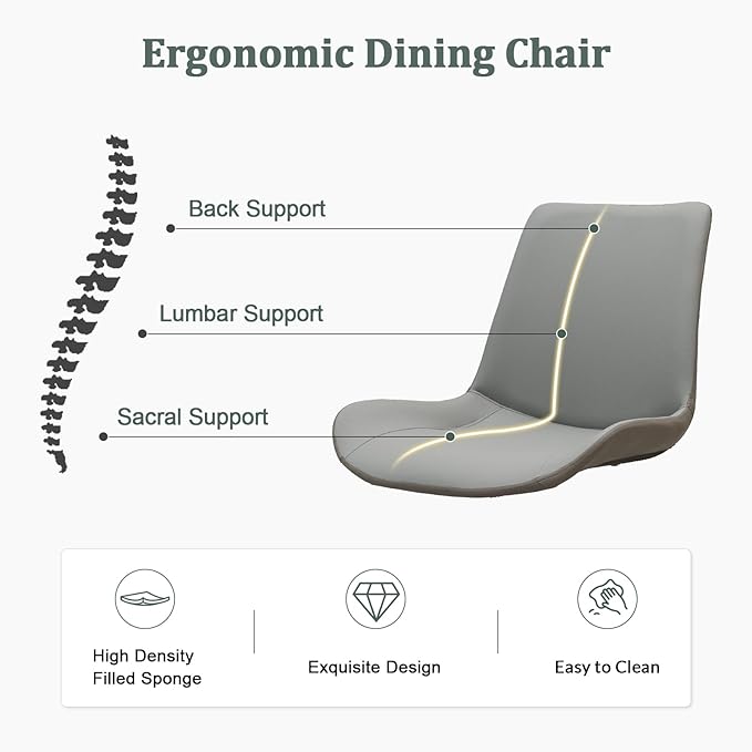 Dining Chairs, Modern PU Leather Dining Room Chair with Sturdy Metal Legs, Upholstered Seat Dinner Chairs Accent Side Chairs for Indoor Kitchen Living Room (Light Grey & Dark Grey, Set of 8)