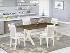 East West Furniture X077MZ001-5 5 Piece Dining Table Set Includes a Rectangle Dining Room Table with X-Legs and 4 Cream Linen Fabric Parsons Chairs, 40x72 Inch, Multi-Color