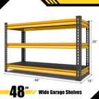 Metal Garage Shelving Heavy Duty, 1530LBS Loads Garage Storage Shelves, 48”W 3-Tier Adjustable Storage Racks and Shelving Units for Garage Basement and Kitchen, 48”W x 18”D x 39”H, Yellow