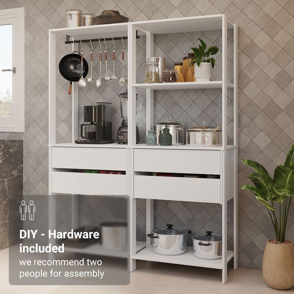 Madesa Kitchen Pantry Storage Rack with 4 Drawers, 5 Shelves and Hanging Spac...