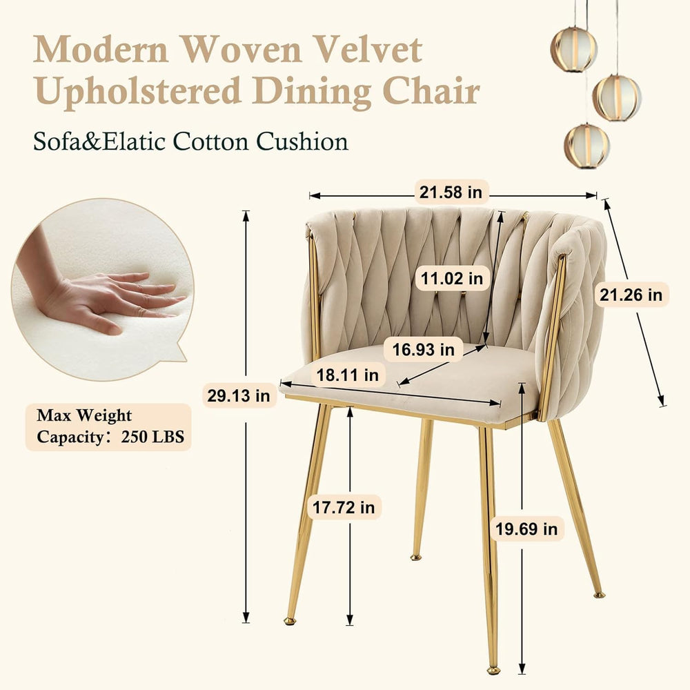 NIOIIKIT Modern Velvet Dining Chairs Hand Weaving Accent Chairs Living Room C...