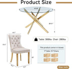 SSLine 7-Piece Round Glass Dining Table Set for 6, Modern Glass Kitchen Table and Chair Set for 6, 47.2" Circle Dining Room Table with 6 Beige Tufted Chairs for Kitchen Home Office