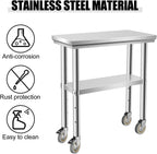 Stainless Steel Table for Prep & Work 30 x 12 Inches with Caster Wheels, NSF Commercial Heavy Duty Table with Undershelf and Galvanized Legs for Garage Restaurant Home and Hotel