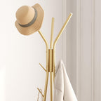 HOMEFORT Coat Rack, Coat Hanger Stand with 2 Shelves, Freestanding Hall Tree, Metal Hat Hanger with 12 Hooks for Clothes Hats and Scarves (Gold)