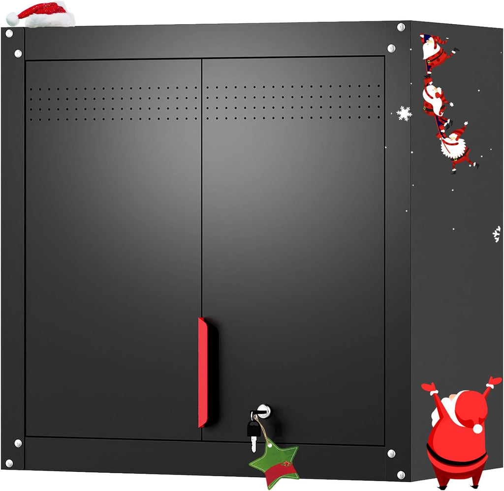 Metal Wall Cabinet,Wall Mounted Garage Storage Cabinet with Lock and Handle,Garage Wall Cabinet with Adjustable Shelves for Garages, Storage Rooms, Basements