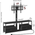 MAHANCRIS TV Stand with Mount for up to 75", Entertainment Center with Switch-Controlled Charging Station, Swivel TV Stand Mount with Fabric Drawers, for Living Room, Black TVBK154E01N2