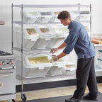18x60 Inch Chrome Wire Shelving Unit with 12 Storage Bins, 74-Inch Mobile Rack, 600 lb Capacity per Shelf, Includes Measuring Scoops