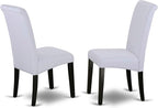 East West Furniture DLBA5-BLK-05 5 Piece Dining Set Includes a Round Dining Room Table with Dropleaf and 4 Grey Linen Fabric Upholstered Parson Chairs, 42x42 Inch, Black