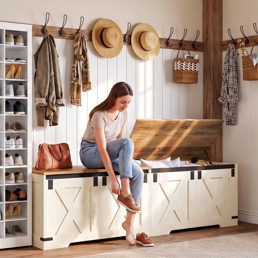 Hzuaneri 59" Farmhouse Storage Chest and Bench | 70 Gal | 330lb Seat | S...