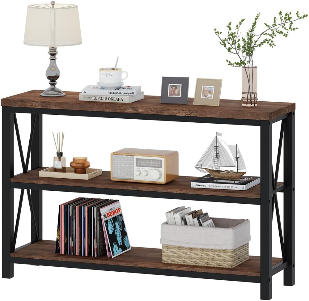 BON AUGURE 47” Narrow Console Table, 3 Tier Sofa Table Behind Couch, Rustic |...