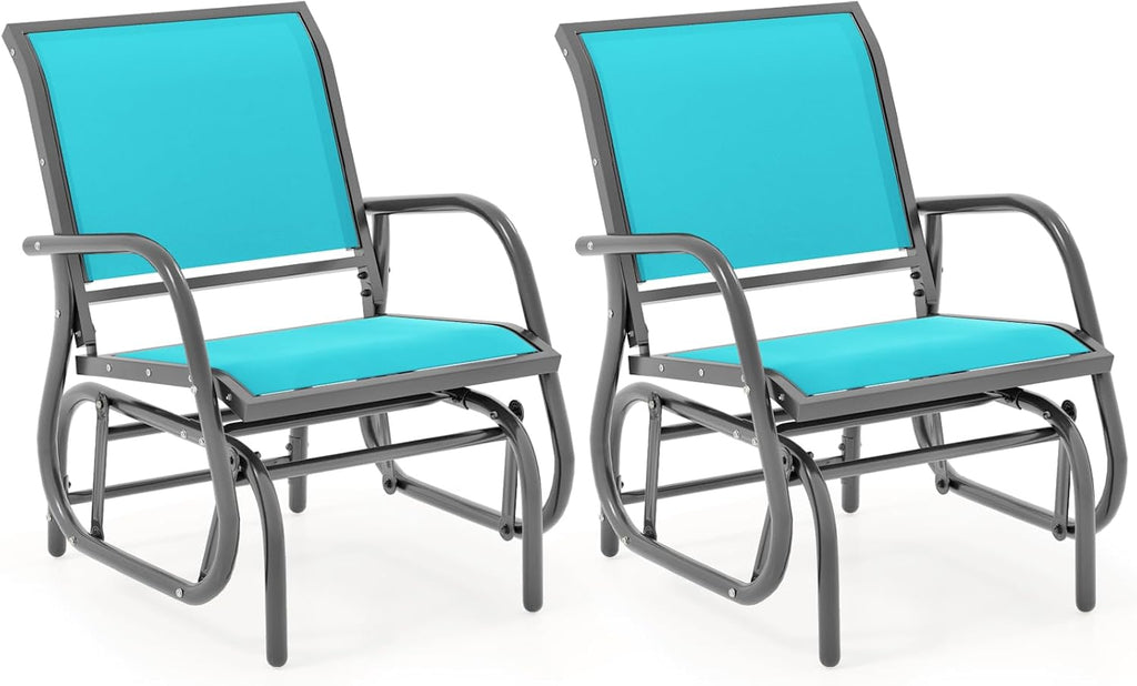 Giantex Swing Glider Chair W/Study Metal Frame Comfortable Patio Chair Love-Seat for Garden, Porch, Backyard, Poolside, Lawn Outdoor Rocking Chair (2, Turquoise)