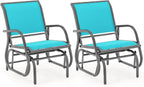 Giantex Swing Glider Chair W/Study Metal Frame Comfortable Patio Chair Love-Seat for Garden, Porch, Backyard, Poolside, Lawn Outdoor Rocking Chair (2, Turquoise)