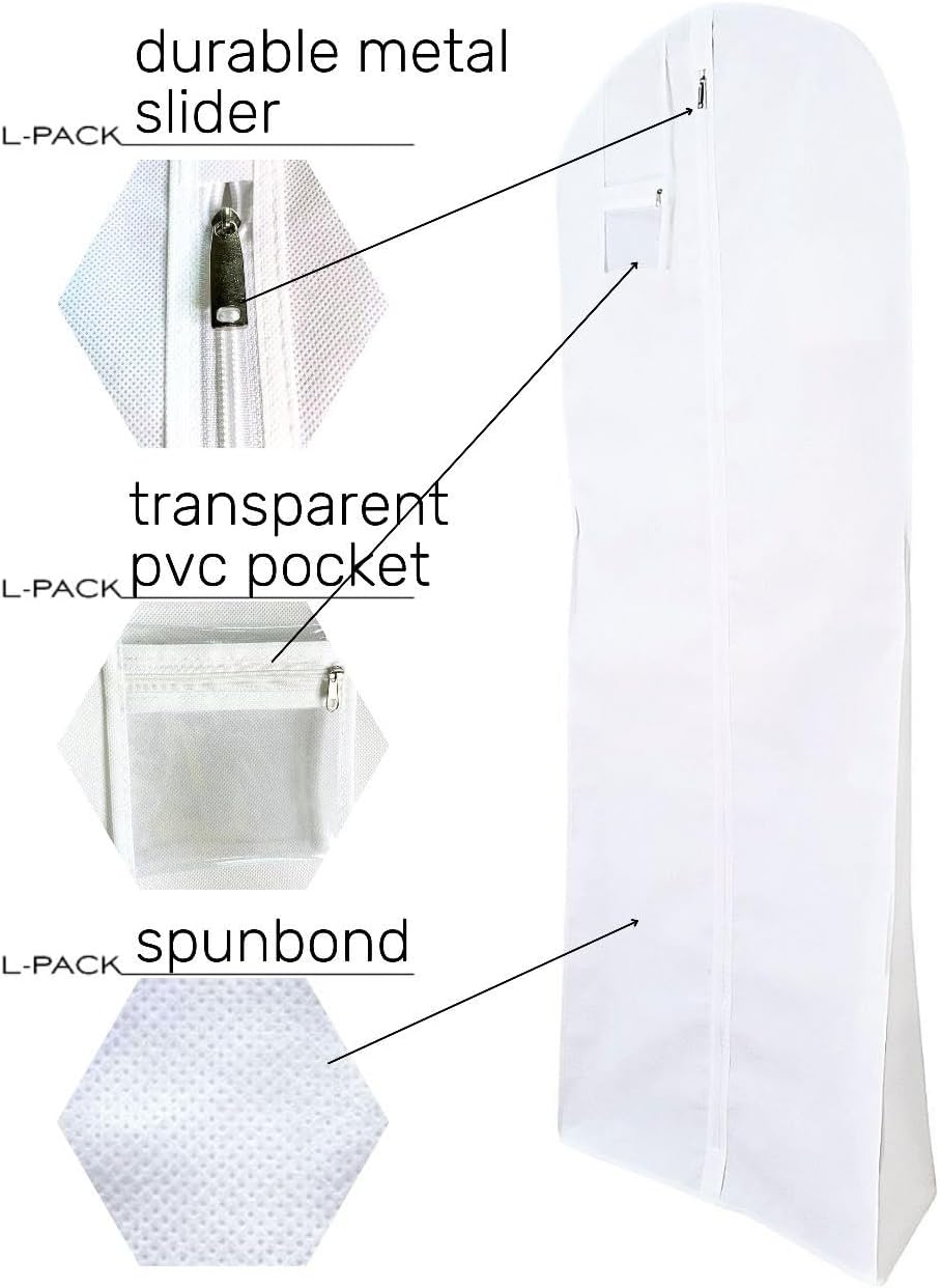 Wedding Dress Garment Bag Extra Long White Clothes Cover for Storage or Travel