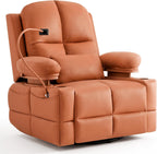 Triple Motor Power Swivel Rocker Recliner Chair with Adjustable Armrests for Adults, FSC Certified Faux Leather Rocking Chair for Living Room, Brown
