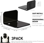 OAPRIRE Acrylic Floating Wall Shelves Set of 3, Drill Free with10 Piece Strong Tapes - Universal Small Adhesive Shelf for Security Cameras, Baby Monitors with Cable Clips (Black)