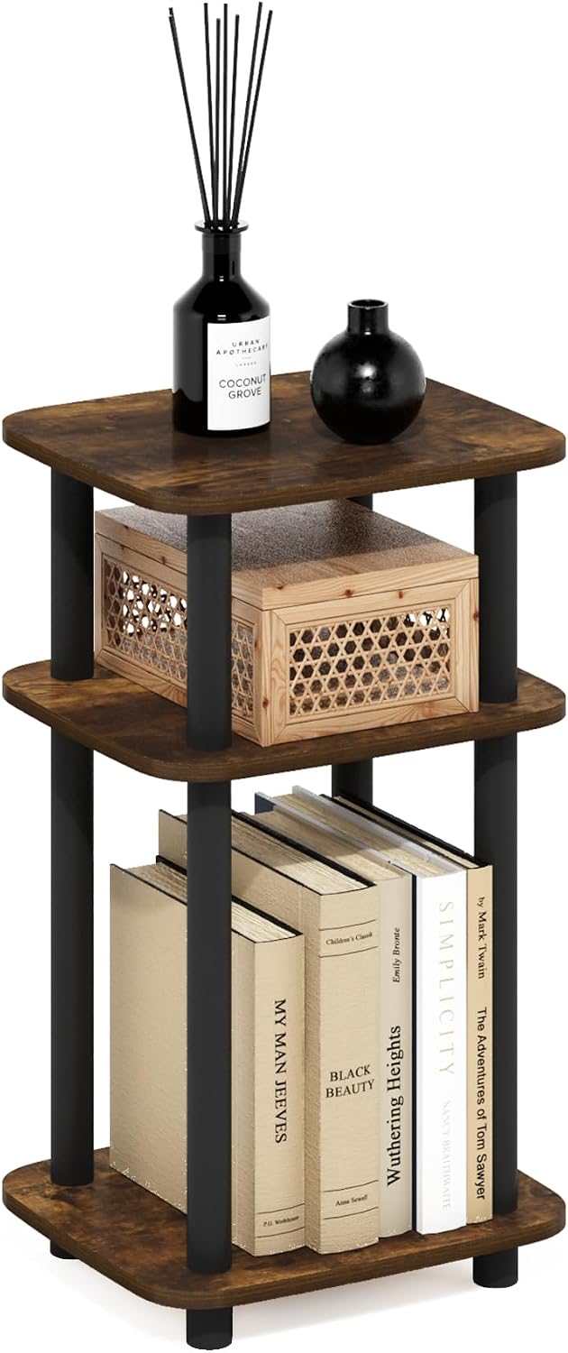 Furinno JUST 3-Tier Telephone Table, Turn-N-Tube Toolless Side Table with Ope...