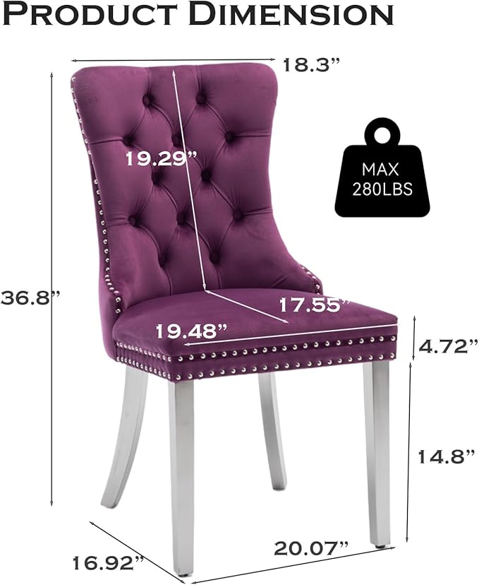 Velvet Upholstered Dining Chairs Set of 8, Modern Kitchen Side Chairs with Na...
